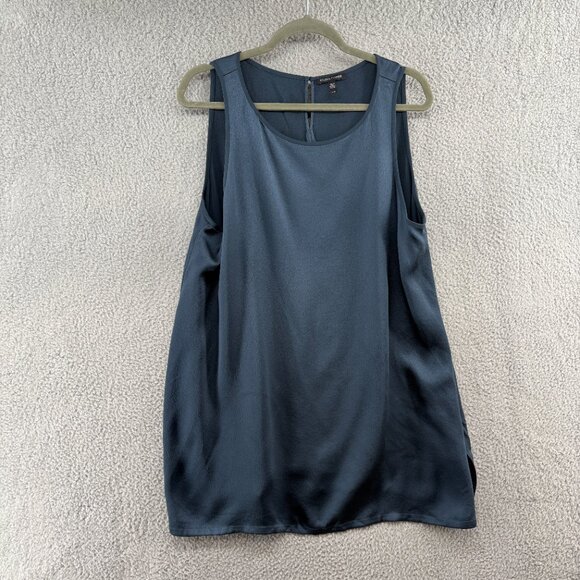 EILEEN FISHER 100% Silk Sleeveless Tunic Tank Blue Size Large - Picture 3 of 10